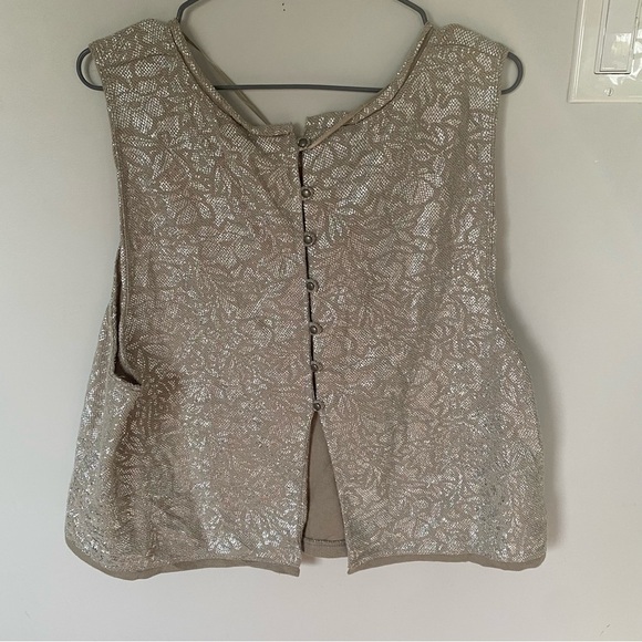 Free People Women’s Knit Metallic Tank Top Button Slit Back Size Large - Picture 4 of 6
